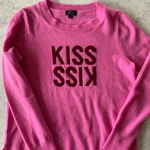 J Crew Cashmere crew neck sweater/ “kiss kiss”